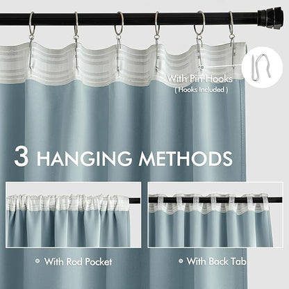 MIULEE Slate Blue Back Tab Blackout Curtains 102 Inch Long 2 Panels Set - Image 3