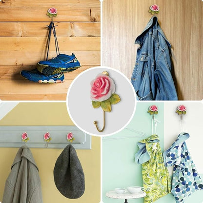 Beautiful Pink Flower Decorative Wall Hook, Fancy Cute Handmade Resin Rose Robe - Image 3
