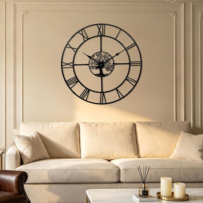 48 Inch Large Wall Clock for Living Room– Black Metal Clock - Image 3