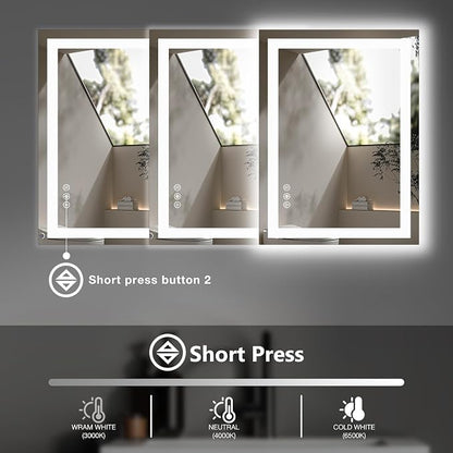 DUMOS 24.1"x32.1" LED Bathroom Mirror, Smart Anti-Fog Bathroom Vanity Mirror - Image 6