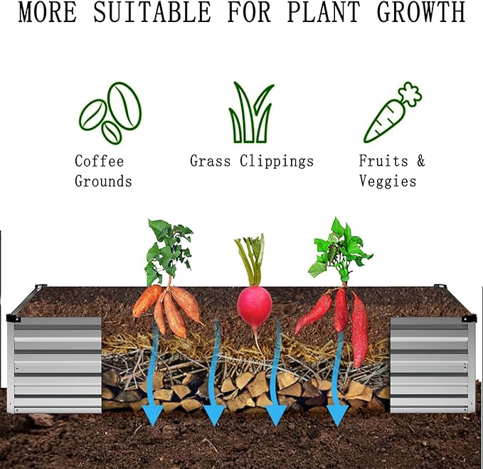 Galvanized Raised Garden Bed,12×2×1FT Metal Planting Box for Outdoor Vegetable, Herb,Planter Gardening (Silver)