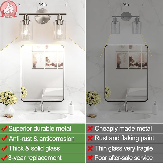Zarbitta 2-Light Bathroom Light Fixtures, Brushed Nickel Vanity Light, Modern - Image 3