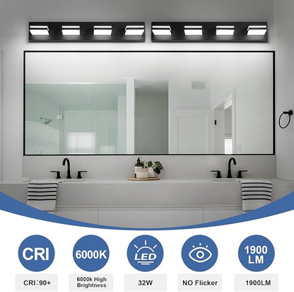 Modern LED Bathroom Lights Fixtures 4-Light, Metal Black Acrylic Wall Lighting - Image 4