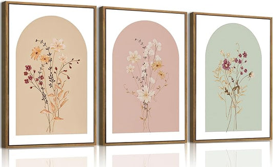 KISSFOX 3 Piece Framed Wall Art Botanical Wall Decor Floral Pictures Wildflower by KISSFOX