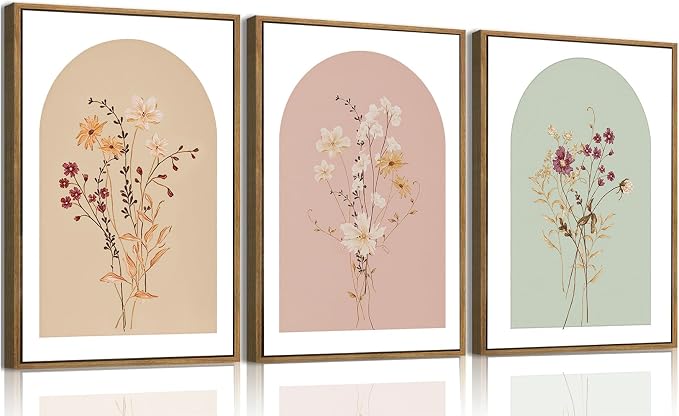 KISSFOX 3 Piece Framed Wall Art Wildflower Wall Decor Floral Pictures Botanical by KISSFOX