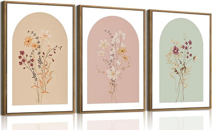 KISSFOX 3 Piece Framed Wall Art Wildflower Wall Decor Floral Pictures Botanical by KISSFOX