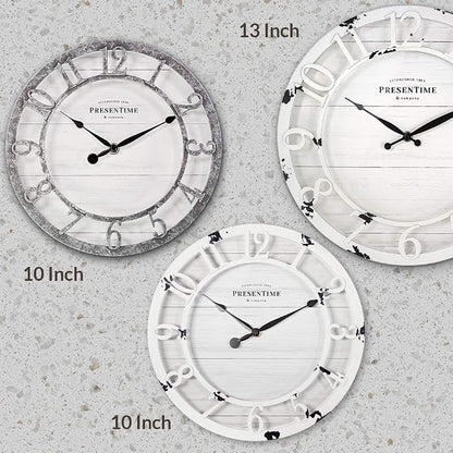 Presentime & Co 10" Farmhouse Series Wall Clock, Shiplap Style, Raised 3D - Image 7