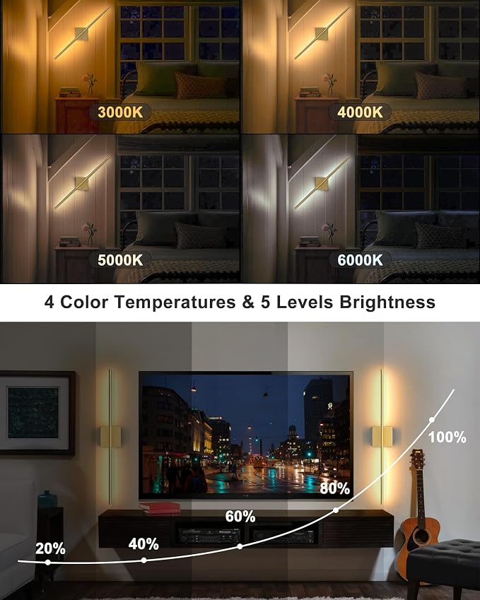 Battery Powered Wall Sconce Set of Two: Gold Wireless Rechargeable Wall Lights - Image 4