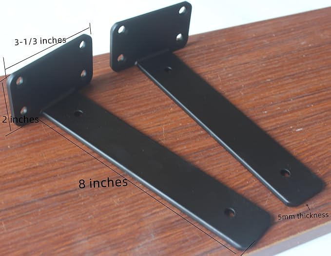 8 Pack - 8 inch Black Hidden L Shelf Bracket Iron Floating Shelf Brackets - Image 2