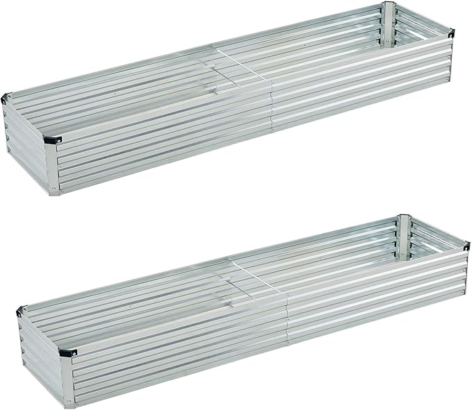 8x2x1ft(2 Pack) Galvanized Raised Garden Bed,Outdoor Planter Box Metal Patio Kit Planting Bed for Vegetables Flowers Herb,Silver