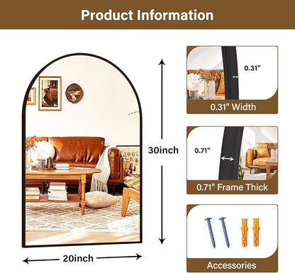 XRAMFY 20"x30" Black Arched Bathroom Mirror - Image 4