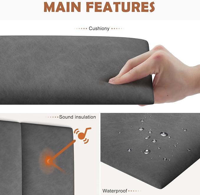 IFNOW Wall Mounted Upholstered Headboard Queen, 3D Peel and Stick Soundproof - Image 3