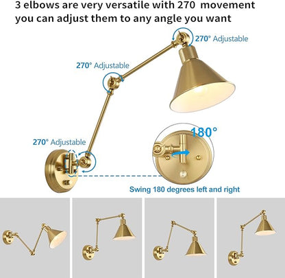 TRLIFE Wall Sconce Plug in, Brushed Brass Dimmable Wall Sconce Swing Arm Wall - Image 3