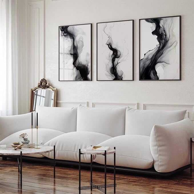 Black White Abstract Wall Art Decor Set of 3 Modern Wall Art Minimalist Canvas - Image 4