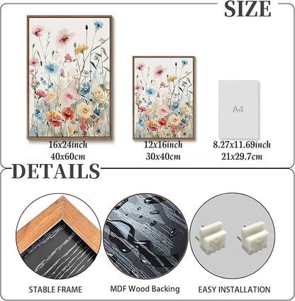 KISSFOX Colorful Wildflower Canvas Wall Art Set Of 3 Flowers Pictures Prints - Image 3