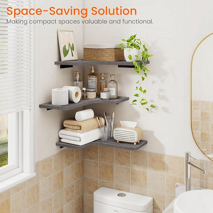 Homode Corner Shelves Wall Mounted, 3 Tier Wooden Hanging Shelves - Image 8