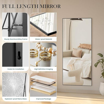 DUMOS Full Length Mirror with Stand 70.4"x25.6" Floor Standing Aluminum Frame - Image 3