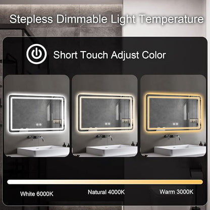 LED Bathroom Mirror, 36 x 24 Inch Anti-Fog Wall Mirror - Image 3