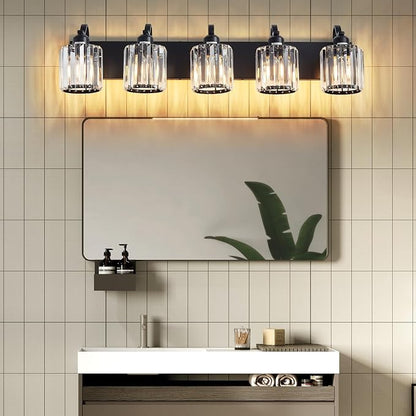 Crystal Vanity Light Black 5 Lights Modern Bathroom Vanity Lighting Fixtures - Image 7