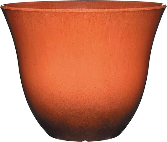 Classic Home and Garden Indoor/Outdoor Round Honeysuckle Resin Flower Pot Planter, Orange Ember, 13"