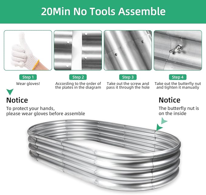 Raised Garden Bed, Raised Garden Beds Outdoor, 8x4x1 FT Oval Larger Space Galvanized Raised Garden Bed for Herbs, Vegetables, Fruits