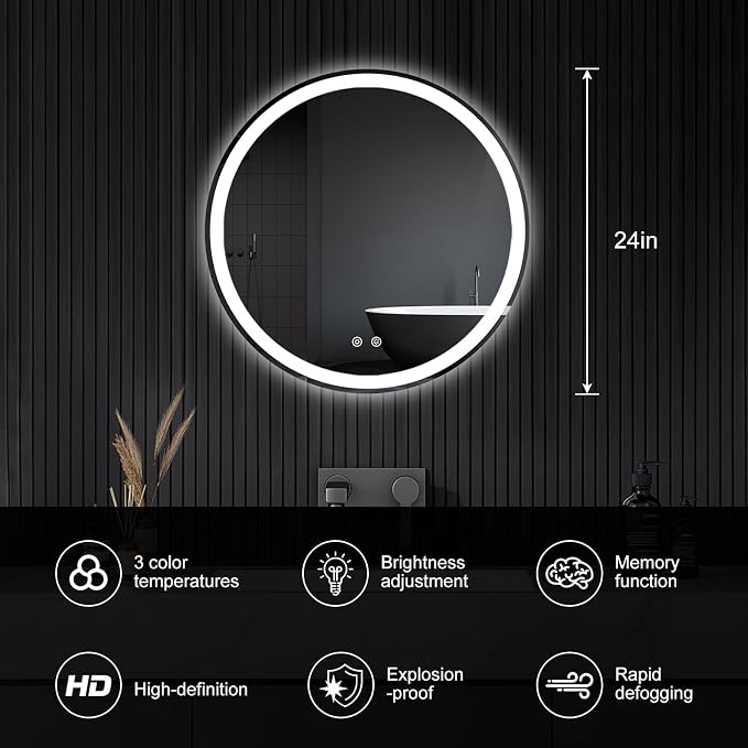 Sweetcrispy 30 Inch Round LED Bathroom Mirror - Image 2