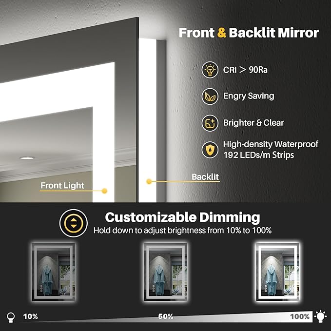 Briivue 24x36 Inch LED Bathroom Mirror - Image 3