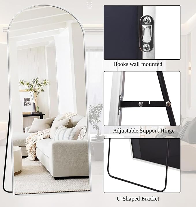 Rowjut Large 71"x30" Arched Full Length Mirror White Floor &Standing - Image 4