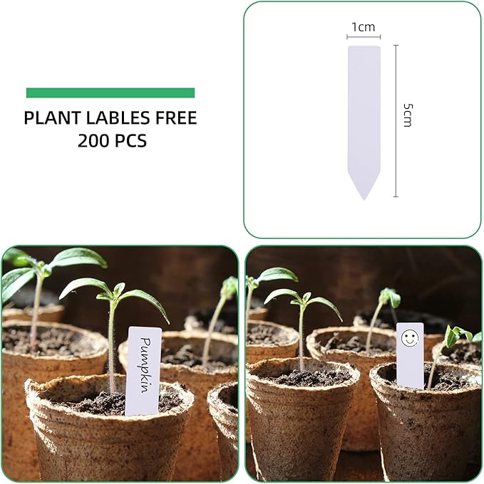 JERIA 200-Pack 3.15 Inch Peat Pots for Seedling with 200 Pcs Plant Labels,Outdoor Garden Germination Nursery Pots,Biodegradable Seed Starter Pots Kits