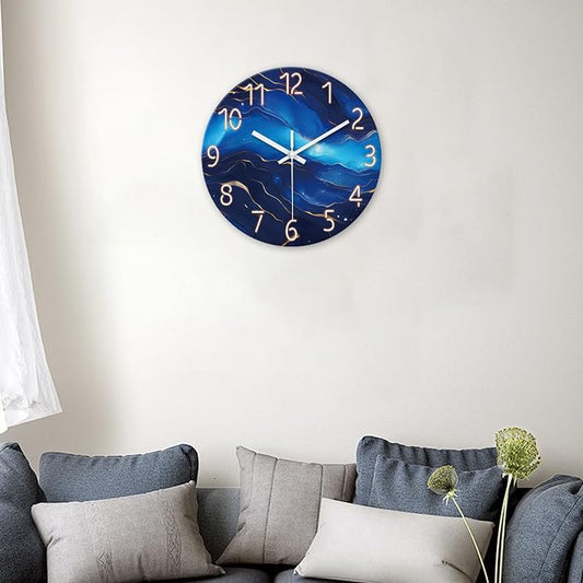 Small Wall Clocks Battery Operated 12 Inch Blue Marble Wall Clock - Image 2