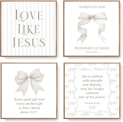 LARTSFRO Coquette Beige Bow Jesus Wall Art Decor Posters, Inspirational Bible by Unknown