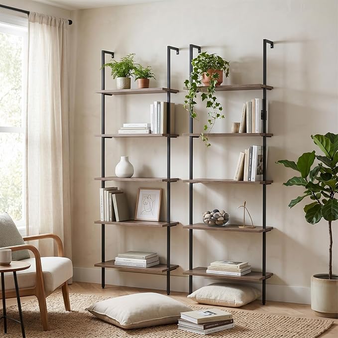 aboxoo Ladder Shelf Open Bookshelf 5-tier Wood Wall-mounted Bookcase Storage - Image 4