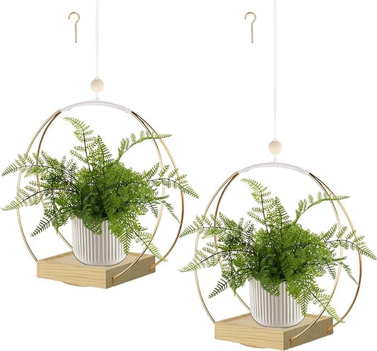 Hanging Planters for Indoor Plants, Plant Hanger with Sturdy Wood Base,Modern Boho Macrame Plant Hanger,Wall Ceiling Window Stands(Plants/Pots Not Included)