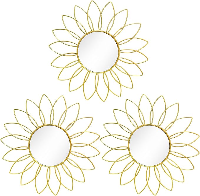 3 Pack Metal Mirrors for Wall Sunburst Wall Mirrors Home Décor Decorative by Uaussi