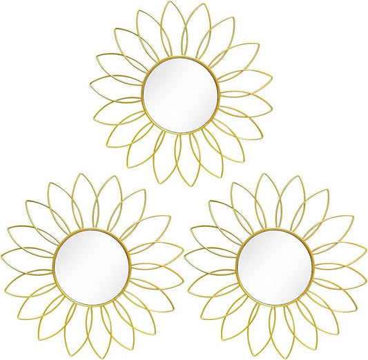 3 Pack Metal Mirrors for Wall Sunburst Wall Mirrors Home Décor Decorative by Uaussi