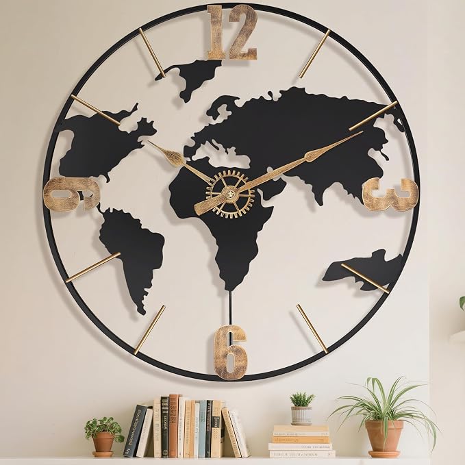 Pytha Sight 24 Inch Large Wall Clock, Modern Decorative Big World Map by Pytha+Sight