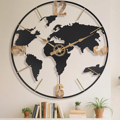 Pytha Sight 24 Inch Large Wall Clock, Modern Decorative Big World Map by Pytha+Sight