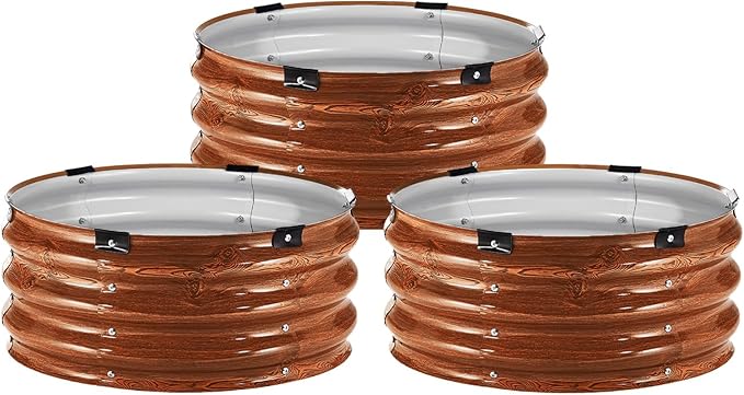 VEVOR 3 Pcs 2x2x1ft Round Galvanized Raised Garden Bed Kit, Outdoor Metal Raised Beds for Gardening Vegetables, Easy Assembly Garden Planter Box for Flowers Fruits with Open Base