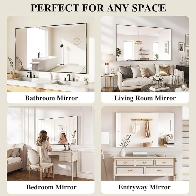 Koonmi Black Mirrors for Wall, 30x36 Inch Bathroom Mirror, Rectangular Wall - Image 7