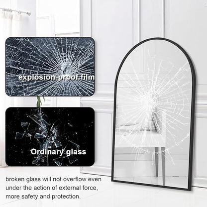 Dewfig Arched Wall Mounted Mirror, Arch Black Mirror - Image 8