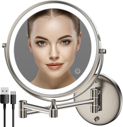 Rocollos Rechargeable Wall Mounted Lighted Makeup Mirror, 8 Inch Double-Sided by Rocollos