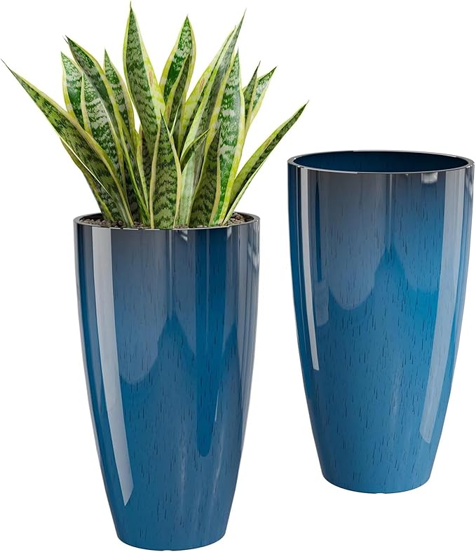 QCQHDU 21 inch Tall Planters for Indoor & Outdoor Plants, 2 Pack Sturdy Plant-Flower-Tree Pots for Front Porch Patio Deck Living Room Decor