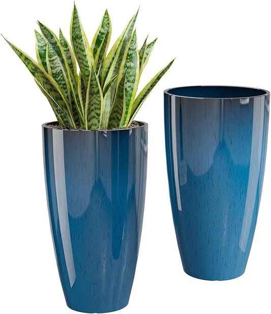 QCQHDU 21 inch Tall Planters for Indoor & Outdoor Plants, 2 Pack Sturdy Plant-Flower-Tree Pots for Front Porch Patio Deck Living Room Decor
