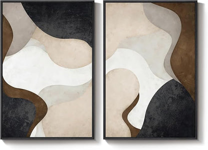 Large Framed Neutral Abstract Minimalist Wall Art Set of 2, Modern Canvas - Image 9