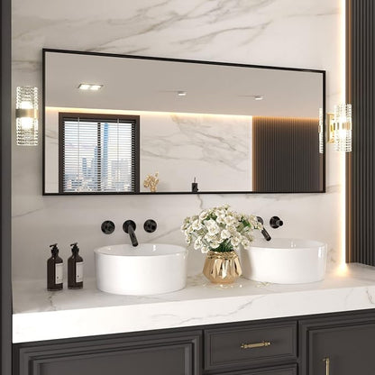 LOAAO 72"X32" Black Rectangle Bathroom Mirror Wall, Matte Black Aluminum Alloy - Image 3