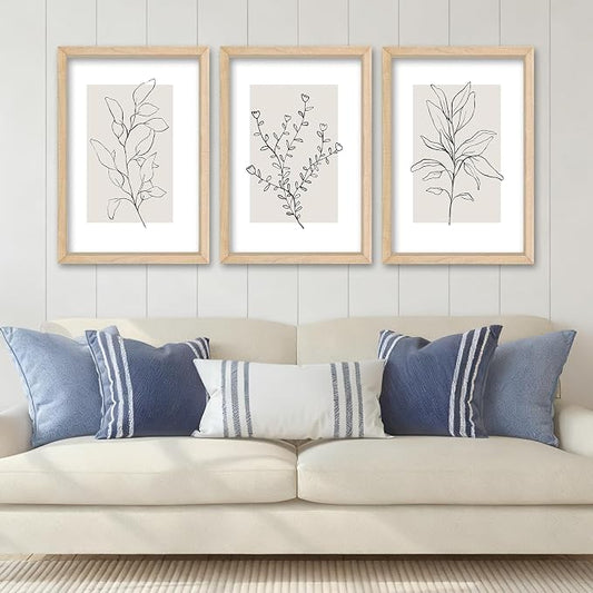 YWJKWLGS Neutral Botanical Prints Framed Wall Art Decor 16x24 Inch Set of 3 by Unknown