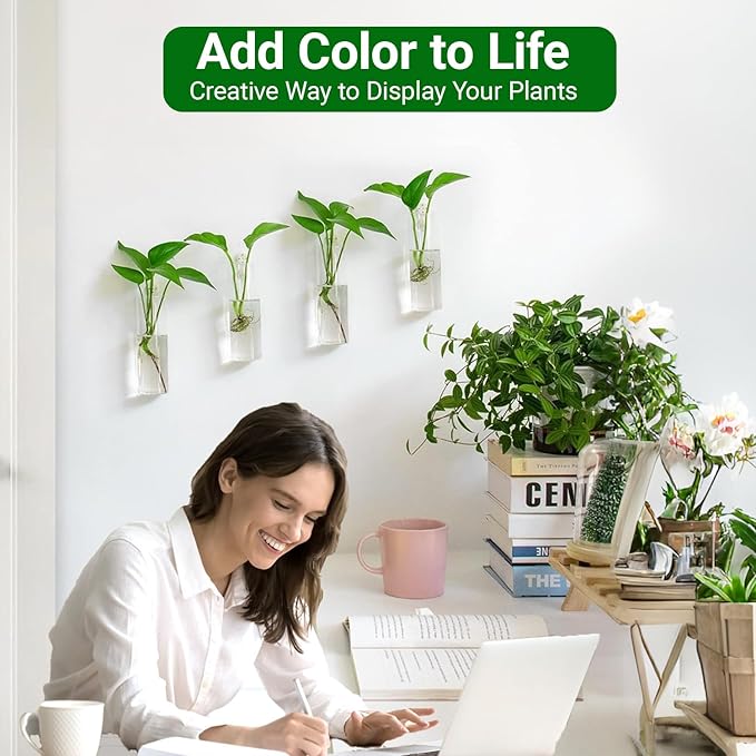 Ivolador Wall Plant Propagation Station Hanging Glass Planter Vase Terrarium Container Cylinder Shape Perfect for Propagating Hydroponic Plants Home Office Garden Decor Wedding-4PCS