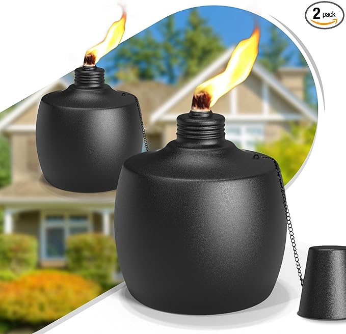 2-Pack Citronella Tabletop Torches, 21.5 oz Table Top Torches for Outdoor, Metal Oil Burner Candles, Garden Torches with Fiberglass Wick for Yard, Patio, Deck, Garden, Party, Landscape