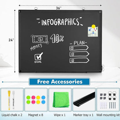 Magnetic Chalk Board, 36“x24” Black Chalkboard Double-Sided Dry Erase Board - Image 2