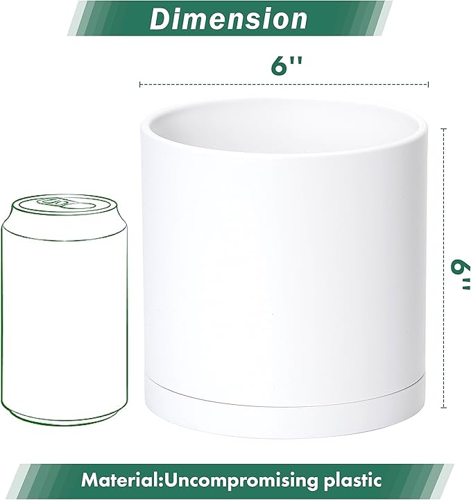 D'vine Dev 4 Pack 6 Inch Modern Plastic Plant Pots, Small Garden Planters for Plant with Drainage Holes and Saucers, White Color, 74-Z-J-2